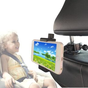 Car Headrest Phone Holder for Kids Back Seat - Compatible with iPhone, Samsung and Other Cell Phones - Enduring Adjustable Plastic Phone Holder