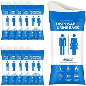 Disposable Urine Bag for Emergency Use, 12PCS 800ML Unisex Urinal Bag, Travel Urine Bag, Portable Toilet Bag, Vomit Bag for Camping, Traffic Jams, Pregnant, Patients, Hiking and Kids.