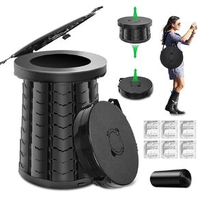 XXL Retractable Portable Toilet,19.7'' Portable Potty for Adults Kids, Camping Toilet with Lid, Travel Toilet Portable Potty for Camping, Hiking, RoadTrip, Car, Tent, Truck Drivers