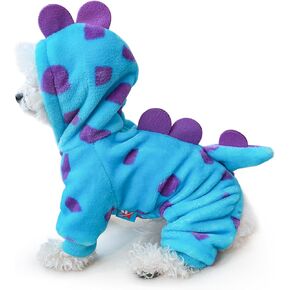 Idepet Halloween Dog Costume Dinosaur Clothes for Small Dogs,Fleece Winter Puppy Hoodies with Leash Ring Pet Cold Weather Coat Funny Outfits Party Apparel for Halloween Christmas (Blue, Small)