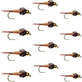 The Fly Fishing Place Tungsten Bead Head Copper John Nymph Collection Fly Fishing Flies - Set of 12 Flies 3 Each Hook Size 12, 14, 16, 18