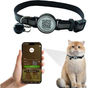 Breakaway Cat Collar with ID Tag, Cat Collar QR Code Tag,Personalized Cat Collar, Cute Kitty Collar with Bells, Pet Online Profile-Scan QR Receive Instant Pet PR (Black)