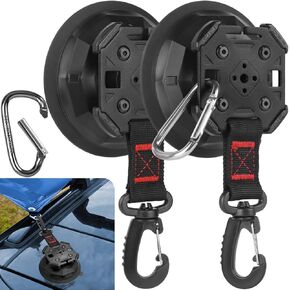 2PCS Upgrade Heavy Duty Rotating Vacuum Suction Cups Anchor Hooks With 2PCS Buckles ,Large Hook Suction Cup Hangers,Strong Suction Cup Hook for RV Awning Camping Outdoor,Window Suction Cups With Hook