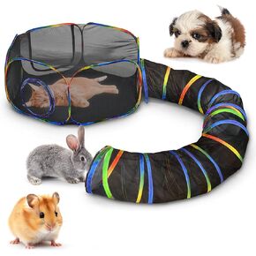 Outdoor 2-in-1 Cat Tunnel & Play Tent - Fun Enclosures Linked with 2 Big Zipper Doors, Breathable Mesh Stays Cool, Cat Tunnel Outdoor Indoor Playpen 2 in 1 Enclosure, Tent