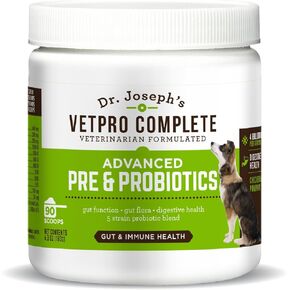 VetPro Complete Advanced Powdered Pre & Probiotics for Dogs, Supports Gut Health, Diarrhea, Digestive Health & Seasonal Allergies, Vet Developed - 90 Scoops, Chicken/Pumpkin Flavor, Add to Food