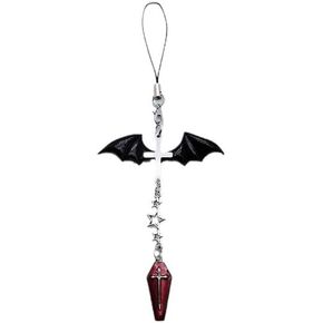 1Pc Black Winged Mobile Phone Chain Pendant,Decor,Goth Y2K Phone Charm Pendant, Kawaii-Key Chain for Bag,Cute Accessory Women Guitar Strap Lanyard Beaded Keychain Pendant,Accessories,Cell Phone Charms