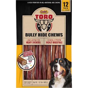 Cadet Toro Bully Hide Sticks – All-Natural Dog Chews - Premium Beef & Bully Stick Treats for Dogs - 9" to 12" - 12 Pack