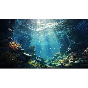 Underwater Aquarium Background Corals and Tropical Fish Terrarium Backdrop Rock Aquatic Plants Sunlight Rays Fish Tank Background Tank Aquarium Wallpaper Poster Decor Vinyl 48x18in