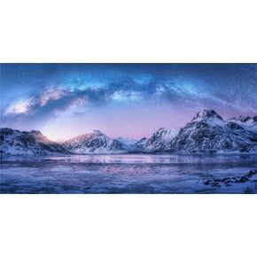 48X24IN Winter Aurora Borealis Night Sky Aquarium Background, Arctic Snow Capped Mountains Lake Scenery Nature Landscape Fish Tank Decorations Background, Christmas Art Terrarium Background