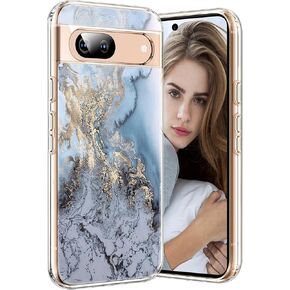 Marble Case for Google Pixel 8A 5G, Soft Silicone Clear TPU Case for Women, Cute White Blue Marble Pattern Anti-Scratch Shockproof Protective Cover for Google Pixel 8A 6.1-inch (Snowy)