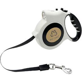 LED Light Retractable Dog Leash for Small to Medium Dogs – Extendable to 196 Inches for Safe Night Walks (White)