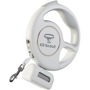 مقود الكلاب K9 Scout القابل للسحب للكلاب - مقود سميك سميك للحيوانات الأليفة مزود بإضاءة LED، باللون الأبيض