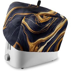 Toaster Dust Cover with Pockets, Marble White Grey Golden Abstract Art Texture Soft Washable 2 Slice Toaster Cover, Dust-proof Cover for Small Appliance Cover and Fingerprint Protection