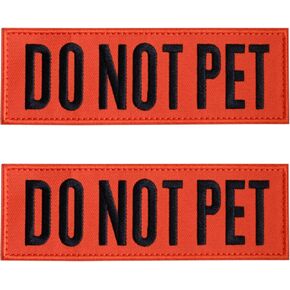 Embroidered Service Dog Do Not Pet Patches, 2 Pack Clear Sign with Hook and Loop Pieces, Easy to Read Tabs for Dog Vest Harness Collar, 6 x 2 inches