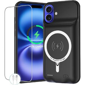 Battery Case for iPhone 16 , Newest 10000mAh Portable Protective Charging Case with Wireless Charging Compatible with iPhone 16 (6.1 inch) Rechargeable Battery Pack Charger Case with Carplay (Black)