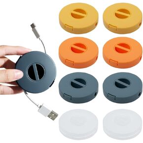 8 Pcs Retractable Charging Cord Organizer, 4 Colors Portable Cable Winder, Flexible Cable Management for Travel Home Office Classroom, Round Cable Holder for Wrapping Earbuds USB Phone Earphone