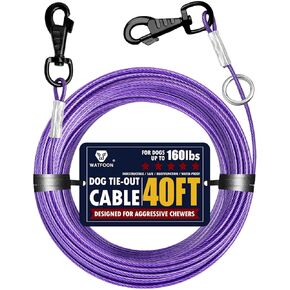Dog Tie Out Cable - Training Tether for Dogs Up to 160 Pounds - 360° Swivel Clips - Reflective Dog Tether for Yard, Camping, Park - Heavy Duty Pet Chain with Runner Metal Ring (40ft)