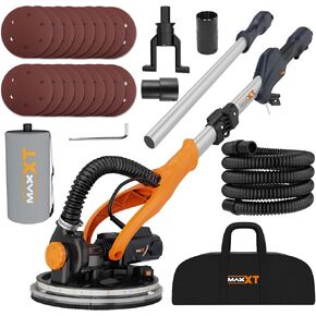 MAXXT Drywall Sander Electric Foldable Wall Sander REAL self-priming system LED light telescopic handle variable speed 6.5A motor six 9-inch sanding discs dust bag
