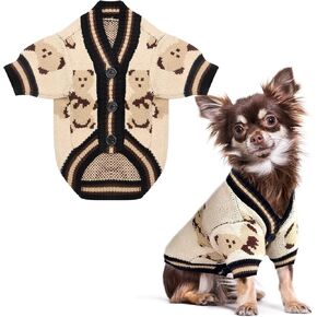 PETCARE Cardigan Dog Sweater Cute Bear Puppy Coat Soft Knitted Warm Fall Winter Dog Clothes for Small Dogs Boy Girl Pet Cat Outfit Chihuahua Shih Tzu Costume, Beige Large