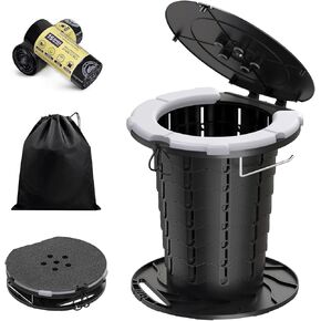 CKE Upgraded Retractable Portable Toilet for Camping with Soft PU Cushion, 300LBS Folding Toilet Adjustable Height Camping Toilet for Adults Kids, Portable Potty Travel Foldable Toilet for Camping/Car