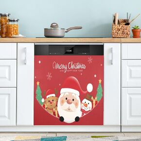 Christmas Cute Santa Claus Reindeer and Snowman Dishwasher Magnet Cover, Refrigerator Door Cover Magnectic Sticker Kitchen Panel Decal Appliances Decor 23x26inch
