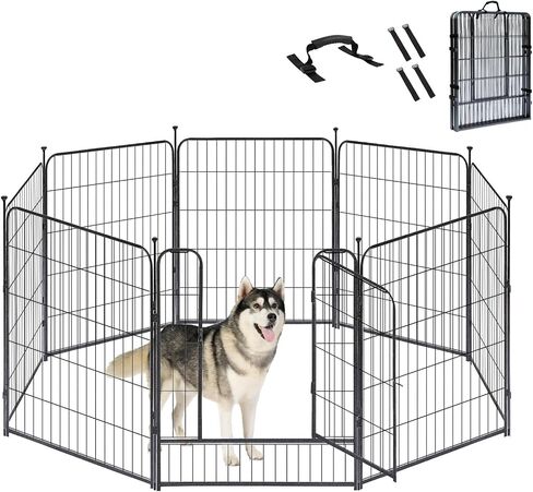 KOOPRO Dog Playpen Indoor, Dog Fence Outdoor for Yard 40" Height Heavy Duty Metal Puppy Play Pen Rustproof with Doors for Small/Medium/Large Dogs Portable Exercise Pet Fence for RV Camping, 8 Panels in Saudi Arabia
