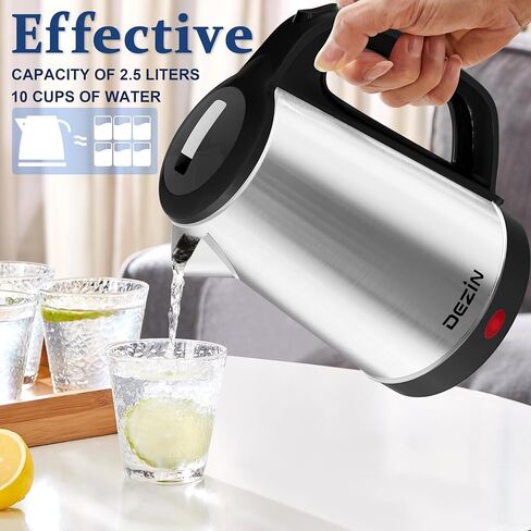DEZIN Electric Kettle Upgraded, BPA Free 2.5L Stainless Steel Tea Kettle, Fast Boil Water Warmer with Auto Shut Off and Boil Dry Protection Tech for Coffee, Tea, Beverages in Kuwait