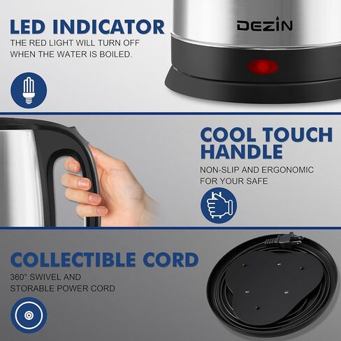 DEZIN Electric Kettle Upgraded, BPA Free 2.5L Stainless Steel Tea Kettle, Fast Boil Water Warmer with Auto Shut Off and Boil Dry Protection Tech for Coffee, Tea, Beverages in Kuwait