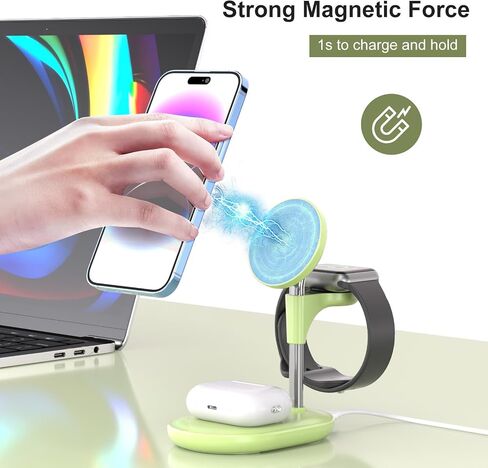 Wireless Charging Station for Multiple Devices Apple, 3 in 1 Wireless Charger Stand Mage-Safe Charger for iPhone 16 15 14 13 12 Pro Max/Plus/Pro Apple Watch AirPods (Mint Green) in Saudi Arabia