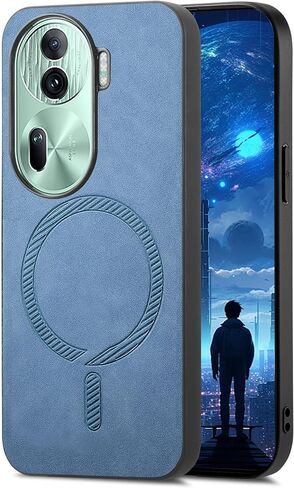 Ysnzaq Magnetic Case for Oppo Reno 11 Pro 5G, Ultra Thin TPU Leather Phone Case Support Wireless Charging for Oppo Reno 11 Pro 5G CC Blue in Saudi Arabia