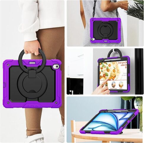 for iPad Air 13 Inch Case 2024 M2, iPad Air 13 2024 Cover with Screen Protector- Pencil Holder- Rotating Stand & Handle- Shoulder Strap- Full Body Shockproof Rugged Protective Cover, Purple in Saudi Arabia