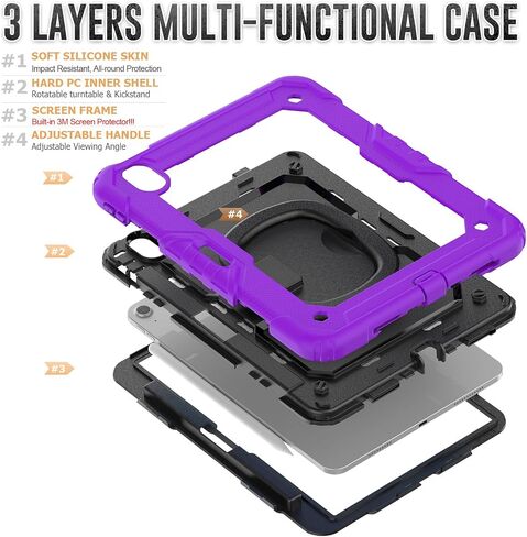for iPad Air 13 Inch Case 2024 M2, iPad Air 13 2024 Cover with Screen Protector- Pencil Holder- Rotating Stand & Handle- Shoulder Strap- Full Body Shockproof Rugged Protective Cover, Purple in Saudi Arabia