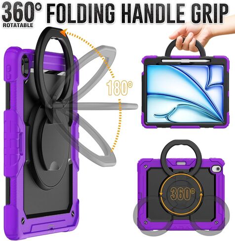 for iPad Air 13 Inch Case 2024 M2, iPad Air 13 2024 Cover with Screen Protector- Pencil Holder- Rotating Stand & Handle- Shoulder Strap- Full Body Shockproof Rugged Protective Cover, Purple in Saudi Arabia