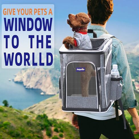 Petprsco Pet Carrier Backpack for Cats, Dogs and Small Animals 16lbs, Portable Puppy Carrying Backpack Bag, Ideal for Hiking Travel Camping Walking Cycling Outdoor Use in Saudi Arabia