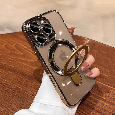 LXK Magnetic Invisible Stand for iPhone 16 Pro Max Case 6.9" Compatible with MagSafe, Military-Grade Protection, with Camera Protector, Clear Scratch-Resistant Back Cover for 16 ProMax,Desert Titanium in Saudi Arabia