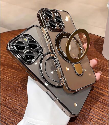 LXK Magnetic Invisible Stand for iPhone 16 Pro Max Case 6.9" Compatible with MagSafe, Military-Grade Protection, with Camera Protector, Clear Scratch-Resistant Back Cover for 16 ProMax,Desert Titanium in Saudi Arabia