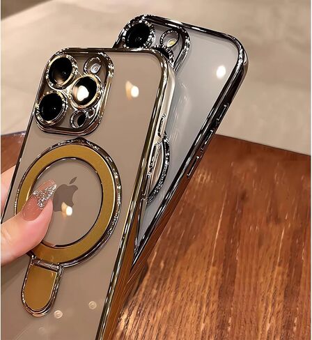 LXK Magnetic Invisible Stand for iPhone 16 Pro Max Case 6.9" Compatible with MagSafe, Military-Grade Protection, with Camera Protector, Clear Scratch-Resistant Back Cover for 16 ProMax,Desert Titanium in Saudi Arabia