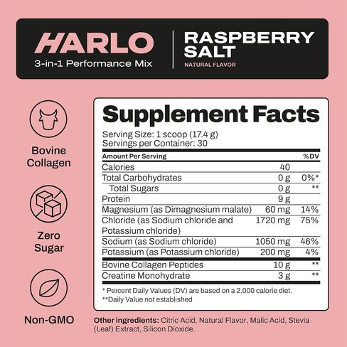 Harlo - Watermelon Salt Electrolyte Drink Mix w/Bovine Collagen & Creatine - Creatine Monohydrate Powder - Energy Drink Powder - Pre Workout Powder - Sugar Free Energy Drinks - Post Workout Recovery in Saudi Arabia