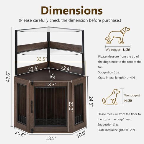 MCombo Corner Dog Crate Furniture with Glass Shelves, Wooden Dog Kennel Furniture with Door, Pet Crate Indoor Use, CN17 (White and Brown) in Saudi Arabia