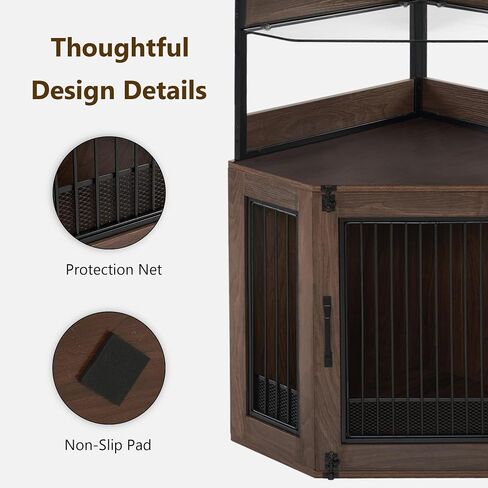 MCombo Corner Dog Crate Furniture with Glass Shelves, Wooden Dog Kennel Furniture with Door, Pet Crate Indoor Use, CN17 (White and Brown) in Saudi Arabia