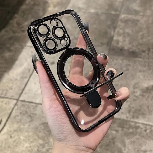 LXK Magnetic Invisible Stand for iPhone 16 Pro Max Case 6.9" Compatible with MagSafe, Military-Grade Protection, with Camera Protector, Clear Scratch-Resistant Back Cover for 16 ProMax,Desert Titanium in Saudi Arabia