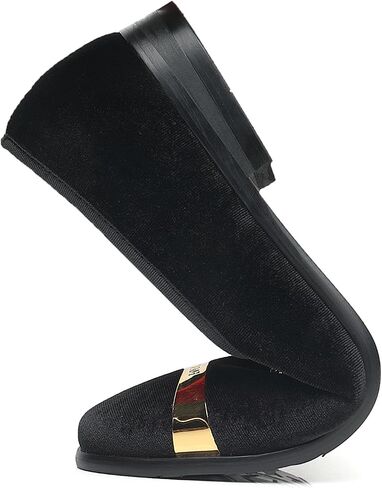 FOEVTRUE Men's Loafers Velvet Gold Buckle Fashion Handmade Party Wedding Prom Shoes in Kuwait