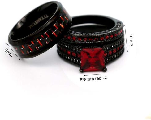 ringheart 2 Rings His and Hers Couple Rings Black Gold Filled Womens Wedding Ring Sets Princess Cut Green Cz Titanium Steel Mens Ring in Saudi Arabia