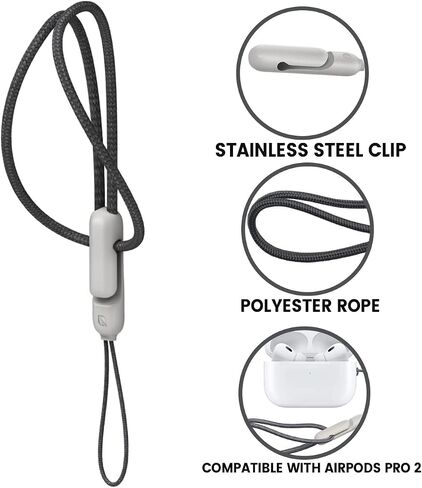 Performore Lanyard Compatible with Apple AirPods Pro 2, Anti-Drop & Anti-lost Lanyard, Adjustable Hand Wrist Lanyard with Clip - Perfect for Cellphone, Camera, USB Flash Drive, and more (Grey) in Saudi Arabia