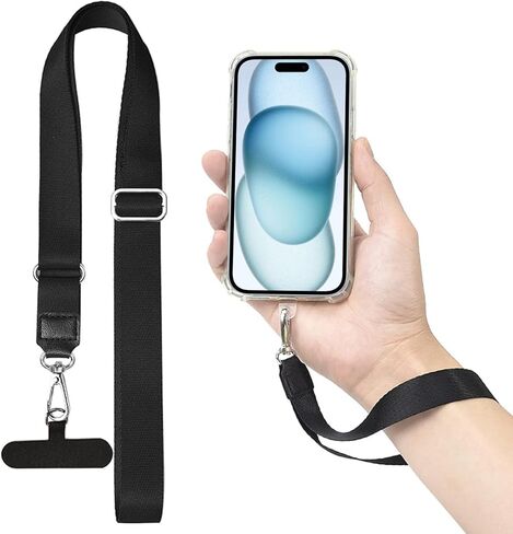 حزمة واحدة من حبل الهاتف، 1 × حزام رقبة قابل للتعديل، 1 × حزام معصم، 2 × مشبك هاتف، حزام هاتف حول الجسم، حبل للهاتف الخلوي، حبل هاتف Iphone، حبل هاتف، ملحقات حزام هاتف مضاد للسرقة (أسود) in Kuwait