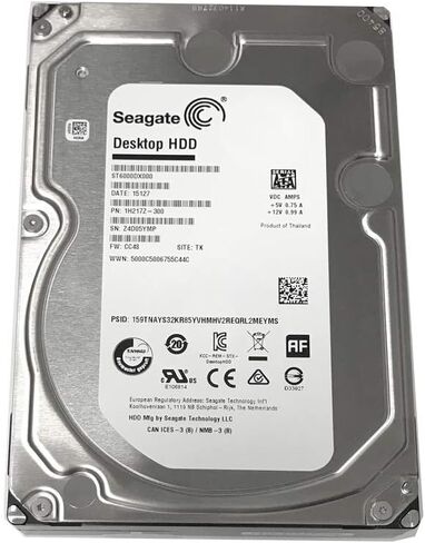 محرك الأقراص الصلبة لسطح المكتب Seagate ST6000DX000 سعة 6 تيرابايت وذاكرة تخزين مؤقت سعة 128 ميجابايت و7200 دورة في الدقيقة SATA بسرعة 6 جيجابت في الثانية مقاس 3.5 بوصة (متجدد) in Saudi Arabia