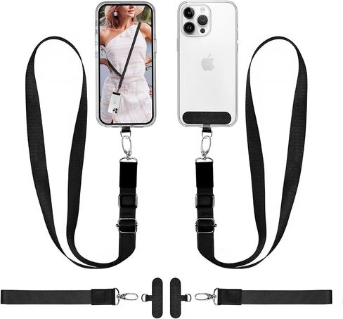 الهاتف الحبل Crossbody حزام المعصم حزام 1 حزمة سلسلة الهاتف الخليوي مكافحة سرقة الرقبة حامل الهاتف حزام المعصم وحقيبة الهاتف Crossbody مع ملحقات حزام الهاتف للانفصال (أسود) in Saudi Arabia