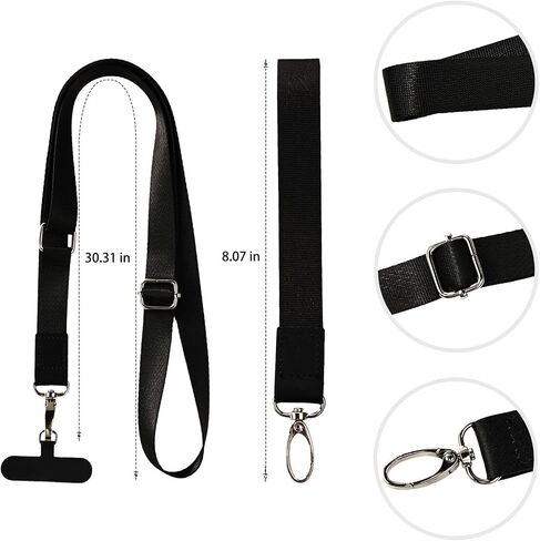 الهاتف الحبل Crossbody حزام المعصم حزام 1 حزمة سلسلة الهاتف الخليوي مكافحة سرقة الرقبة حامل الهاتف حزام المعصم وحقيبة الهاتف Crossbody مع ملحقات حزام الهاتف للانفصال (أسود) in Saudi Arabia