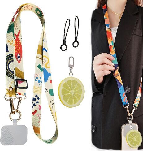 Beautiful Art Crossbody Phone Lanyard, Adjustable Phone Rope Strap for Wallet Phone Case ID Badge +Fruit Keychain in Saudi Arabia