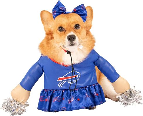 NFL Buffalo Bills Officially Licensed Cheer Dog Costume by MODERN HERO Includes Dress with Faux Stuffed arms and Tinsel pom-poms and Satin Bow Headband, Size XL in Saudi Arabia